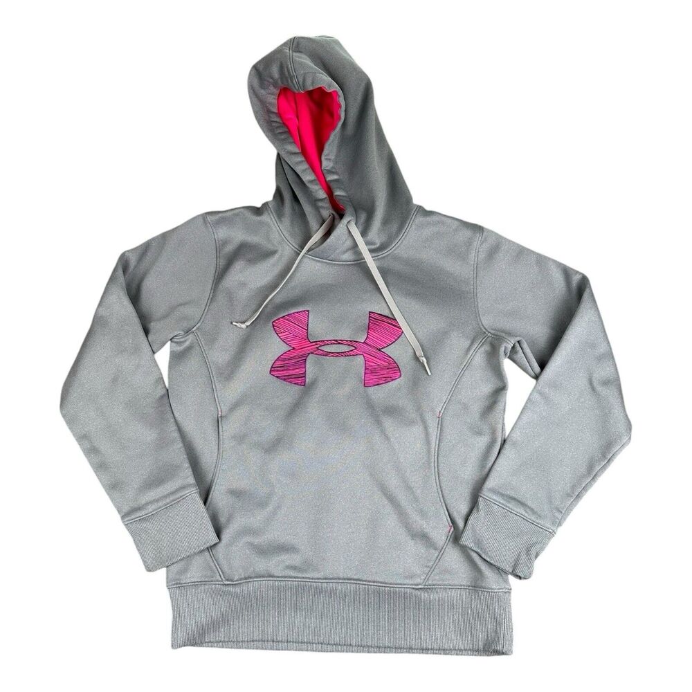 UNDER ARMOUR UA STORM COLD GEAR PULLOVER GRAY & PINK HOODED SWEATSHIRT HOODIE SM